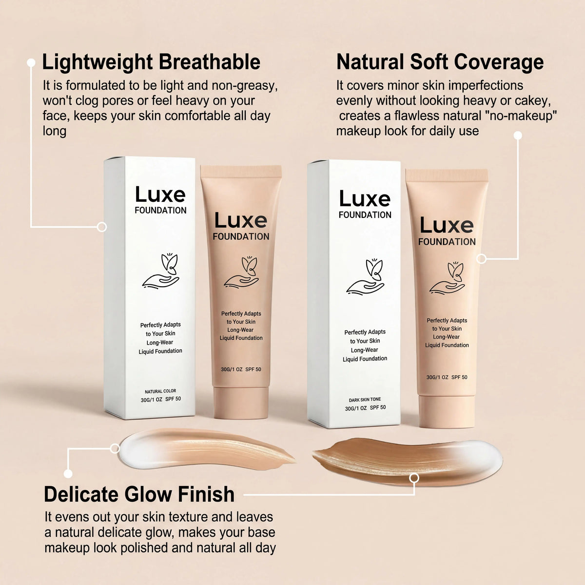 Fond de teint adaptable à la luminosité (protection UV SPF50)